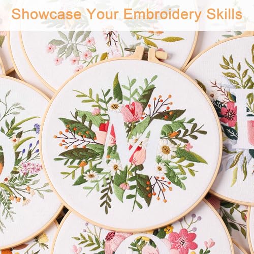 Harimau Letter M Pattern Embroidery Kit for Adult Beginners, Complete Starter Pack with 1 Hoop, Needles, Instruction Guide & Embroidery Stitch Video Tutorials - color: M
