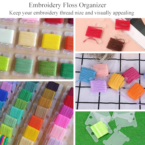 150Pcs Plastic Embroidery Floss Bobbins, Clear Plastic Floss Bobbins Embroidery Floss Cards Embroidery Thread Organizer Cross Stitch Floss Bobbin Plastic Bobbin for Embroidery Floss, SATONBEYI - color: Clear