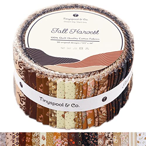 Tinyspool & Co.'s Twirlie Roll 40 Precut Quilting Fabric Strips for Quilting Supplies, Crafting, and Sewing, Soft Cotton Strip for Blanket, Rug, Upholstery, Home Decor, and Purse Making, Fall Harvest - color: Fall Harvest