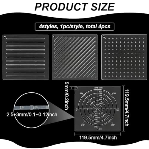 BENECREAT 4Pcs Acrylic Sashiko Stencil, Dots, Lines, Arcs, Slashes Acrylic Embroidery Tool Drawing Line Template for Hand Quilting and Embroidery, 2.5mm Thick