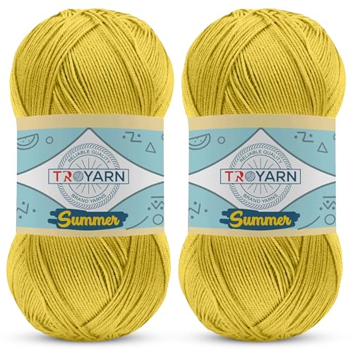 TROYARN Summer (2- Skeins Pack) Silk Effect Hand Knitting Yarn Crochet Art Lace Craft 100% Microfiber Acrylic 2x100 gr (2x383 yds) (105110 - Daisy) - color: 105110 - Daisy, size: 2 Skein