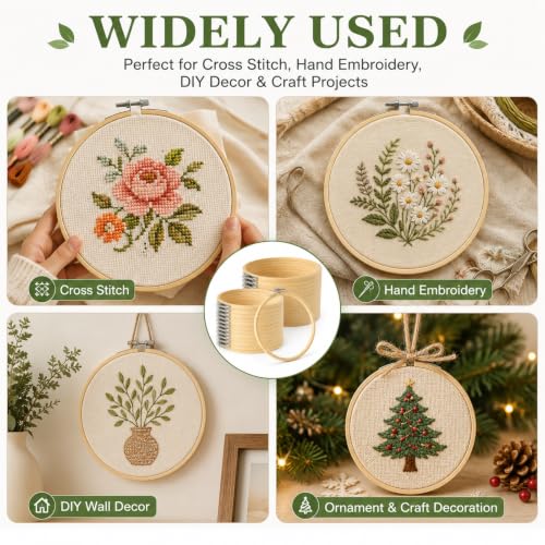 EATHEATY 20 Sets 6 Inch Bamboo Embroidery Hoops for Cross Stitch