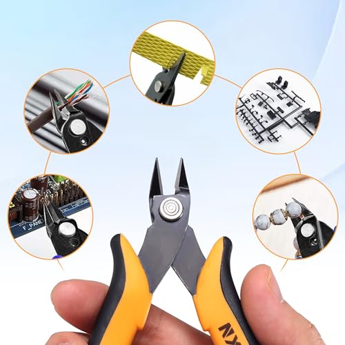 Micro Wire Cutters, 5.4 Inch Flush Cutters, 3 Pack Sharp Spring Loaded Micro Diagonal Cutters for Jewelry, Zip Ties, Electronics & DIY with Soft Grip Handles (Yellow & Black) - color: 3 Pack