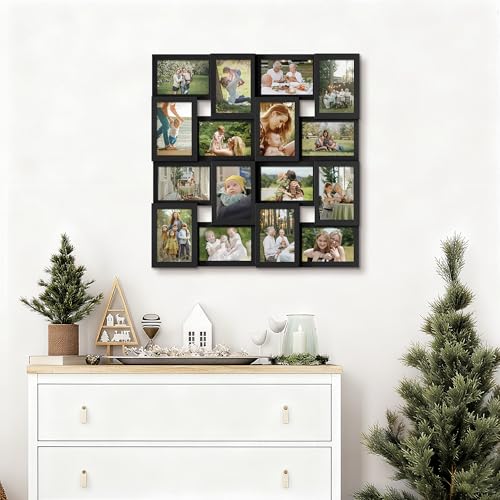 J.M.Deco Collage Picture Frames for Wall 16 Opening, Large Photo Frame Collage Wall Hanging for 4x6 Photo, Reunion Friends Family Memory, Christmas Gift - Black - color: Black, size: 16 Opening