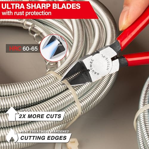 HAUTMEC 6" Flush Cutters Ultra Sharp Flush Cut Pliers 5PCS Small Wire Cutters for Crafting, Spring Loaded and Non-slip Grip Wire Snips for Plastic, Jewelry Marking, Artificial Flowers, HT0318-5PC - color: 6 Inch-5pcs