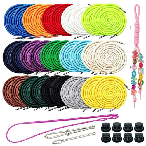 Luckkyme 30 Pack Replacement Drawstrings Drawcords for Pants Sweatpants Hoodies Scrubs Jackets Shorts, with 3 Pieces Drawstring Threader Tool 53" Long