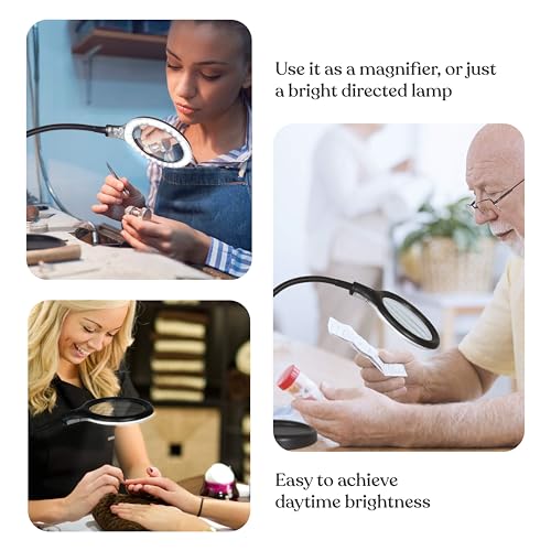 Brightech LightView Pro Flex 2 in 1 Magnifying Desk Lamp, 1.75x Light Magnifier, Adjustable Magnifying Glass with Light for Crafts, Reading, Close Work