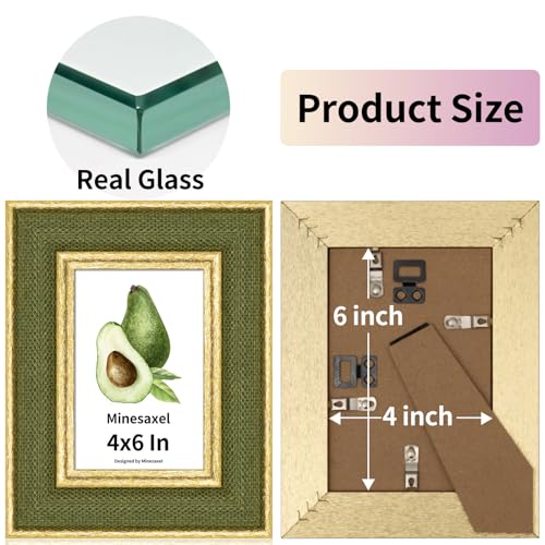 4x6 Picture Frame - Green Fabric & Vintage Gold Border HD Real Glass with Easel for Tabletop/Wall (Family Photos, Cabin Decor 1 Pack) - color: Green-1pcs, size: 4x6