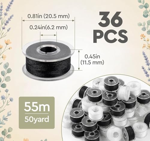 ilauke 18White+18Black Bobbin Thread, Size A Prewound Sewing Bobbins - color: Black and White