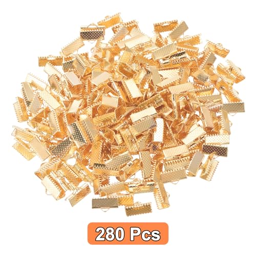 uxcell 280Pcs Ribbon Crimp Clamp Ends, 13mm Bookmark Pinch Crimp Ends, Cord Ends Fasteners Clasp Crimp Ends for DIY Bracelet Necklace Jewelry Making, Light Golden - color: Light Golden, size: 13mm