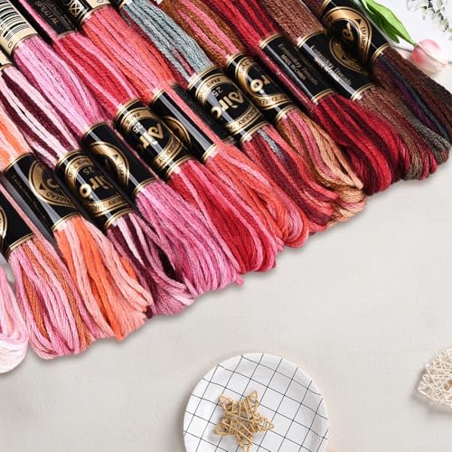 12 Skeins 105 Yards Embroidery Thread Variegated Cross Stitch Floss Bulk 6 Ply Polyester Yarn Colorful Red Friendship Bracelet String for Sewing Making Needlecraft Knitting Clothes Stitching - color: Dark Red