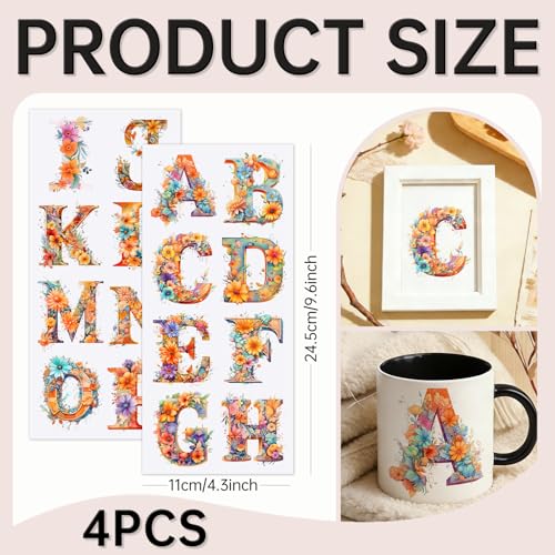 32 PCS Boho Floral Alphabet UV DTF Cup Wrap Stickers - style: Boho Floral Alphabet