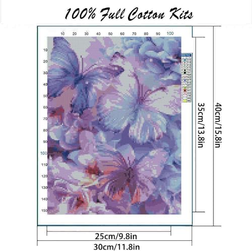 Cross Stitch Kits for Adults - Butterfly Stamped Crossstitching Kits Preprinted 11 Count Cross-Stitch Kit for Beginner, 11CT Prestamped Easy Pattern Needlepoint Kits Crafts for Decor 15.7x11.8 inches - color: D016