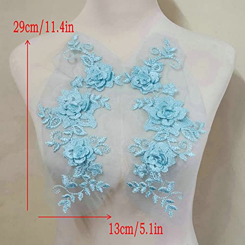 2 Pair 29 * 13cm Red/Pink/Purple/Sky Blue Wedding Dress Lace Shirt Accessories Embroidery Lace Garment Design DIY Accessories (Sky Blue) - color: Sky blue