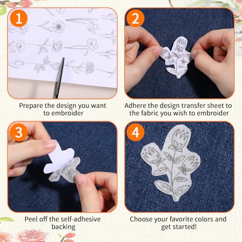 Water Soluble Embroidery Stabilizer, 2 Sheet Stick Stitch Embroiderys Transfer Paper Embroiderys Paper Tear Away Embroidery Stabilizers with Flower Patterns for Flower Frame,Hand Sewing Crafts