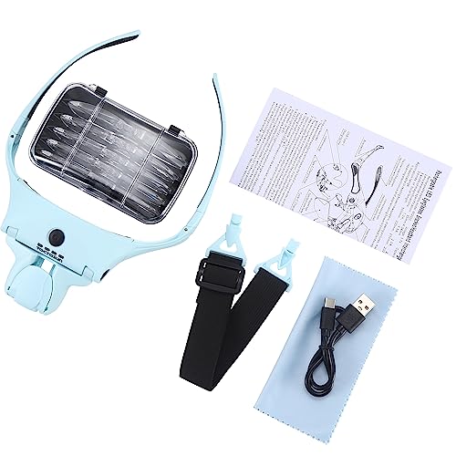 YOCTOSUN Magnifying Glasses with 4 LED Lights, 1X to 3.5X Head Magnifier - color: Light Blue