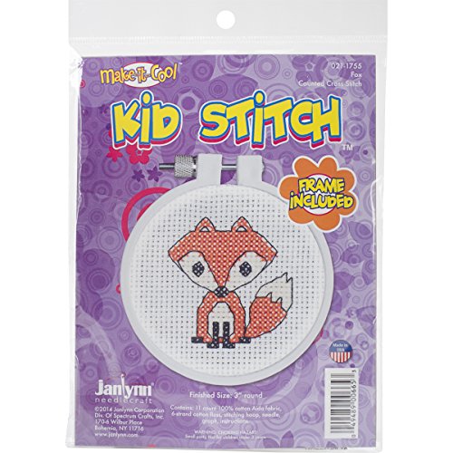 Janlynn 21-1755 Kid Stitch 11 Count Fox Mini Counted Cross Stitch Kit, 3-Inch