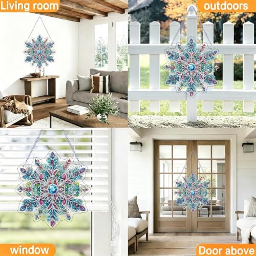 Snowflakes Diamond Art Hanging Kit for Adults, DIY Diamonds Painting Door Hanger Board Kit, Special Acrylic Diamond Art Painting Pendant Ornament Winter - color: Snowflakes