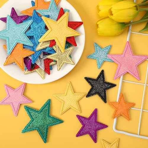 AUGSUN 36pcs Glitter Star Iron on Patches for Clothing - style: Glitter Star