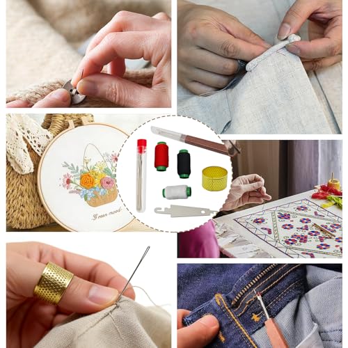 Amzlysdok 37PCS Big Eye Steel Sewing Needles Kit,Stainless Steel Sewing Needle for Hand Sewing,Big Eye Steel Needle Set with Thread Ripper for DIY Crafts - size: 37 PCS