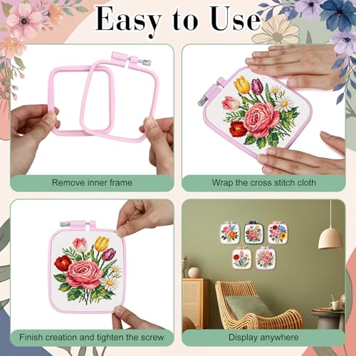 Hotop 10 Pcs Mini Embroidery Hoops ABS Plastic Cross Stitch Hoop for DIY Craft Art Sewing Needlework Cross Stitch Embroidery Projects(Square) - style: Square