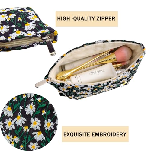 getgto 2 Pcs Makeup Bags, Large Cosmetic Bag Travel Toiletry Bag - color: Black Green Daisy