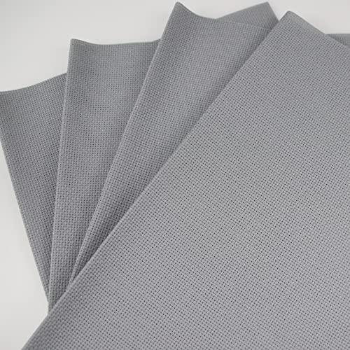 KCS 4 pc of 12" x 18" 14CT Counted Cotton Aida Cloth Cross Stitch Fabric (Light Grey) - color: Light Grey