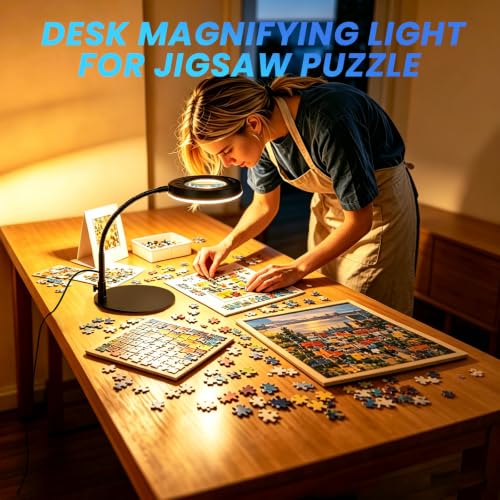 Akynite 12X Magnifying Glass with Light and Stand,5 Color 9 Levels Dimmable