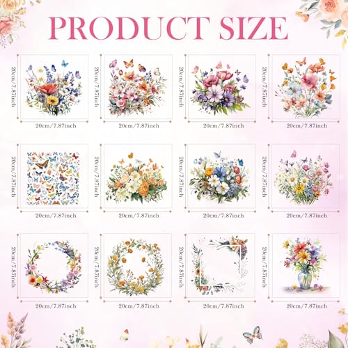 Fainne 12 Sheets Iron on Transfers, Country Flower Decals - style: Country