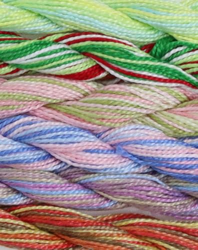 KCS 162 Yards(150 Meters) Mercerized Pearl Cotton Crochet Needlepoint Thread,Size 5,6 skeins,Color Variegated 01 - color: 6 Color variegated 01, size: 6 skeins