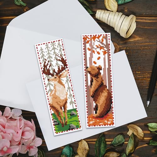 ACRNIGHEET 6 PCS Cross Stitch Bookmark Kit Animals Patterns DIY Stamped Embroidery Bookmark Kit DIY Bookmarks Crossstitch Kits Adul Stamped Embroidery Bookmarks with Instructions 11CT - style: Forest animal patterns