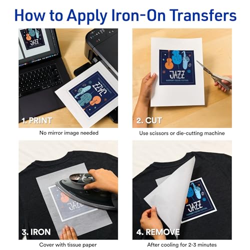 Avery Printable Heat Transfer Paper for Dark Fabrics, 8.5" x 11", Inkjet Printer Compatible, 30 Sheets of Iron On Transfer Paper Total (6-Pack of 3279) - color: White, size: 8.5" x 11", style: 30 transfers