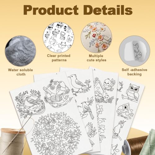 24Pcs Flower and Bird Water Soluble Hand Sewing Stabilizers - style: Flowers and Birds