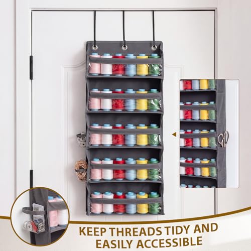 Tegeme 5-Tier Thread Holder Over Door, Large Spool Organizer,Dark Gray - color: Dark Gray