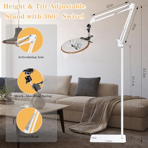 Adjustable Embroidery Hoops Stand for Hand Work,Cross Stitch Frame with 360° Rotation, Hands-Free Stitching,3-in-1 Hoop/Tablet/Phone Holder Floor Stand,White - style: White