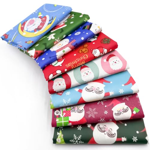 Aubliss 8pcs Fat Quarter Fabric Bundles (100% Cotton - 20'' x 20'') - color: Christmas Santa & Snowman