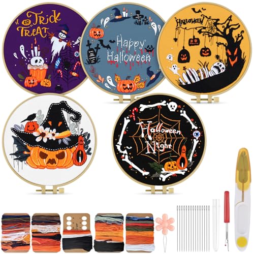 TINDTOP Halloween Embroidery Kit for Adult, Embroidery DIY Starter Kit - color: Halloween 5 Kits