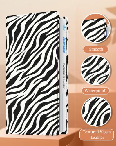 Slohif Car Registration and Insurance Holder with 2 Car Coasters, Elegant - color: Black Zebra