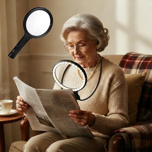 Hands Free Neck Wear Magnifying Glass with 30 LED Lights, Full Book Page 5X/10X Rechargeable Reading Magnifier Flexible Gooseneck Magnifiers for Seniors, Low Vision, Sewing, Crafts & Close Work