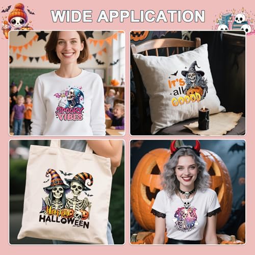 Halloween Skull Iron on Transfers - 20Pcs Dtf Transfers Ready to Press, Spooky Season Skeleton Iron on Decals Patches for Tshirts, Halloween Pumpkin Heat Stickers for DIY Jeans Hoodies - color: Halloween Skull951