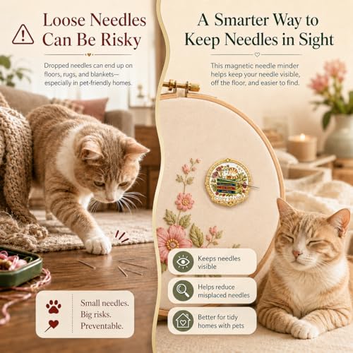 Magnetic Needle Minder for Cross Stitch, Cat Needle Keeper for Book Lover