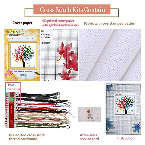 ITSTITCH Stamped Cross Stitch Kits for Adults Beginners - 14CT 21x21 Inch Four Season of Life DIY Embroidery Kit DMC Threads Easy Patterns Holiday Gift Crafts for Girls Needlework Supplies - color: Stamped 21x21 inch
