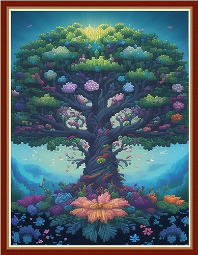 Redxing Stamped Cross Stitch Kits Embroidery kit for Beginners Adults Full Range of Embroidery Patterns Starter Kits DIY Printed Cross Stitch Kits Needlepoint Kits 11CT-Magic Tree 15.7x19.7 inch - color: Style 30