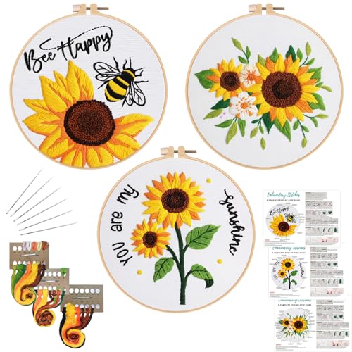 Louise Maelys 3 Set Summer Sunflower Embroidery Kit for Beginners Floral - color: kit-13