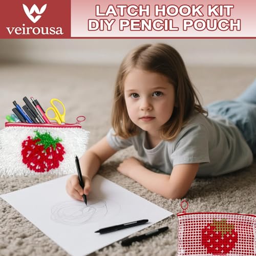 Latch Hook Pencil Case Kit for Adults Beginners, Strawberry & Watermelon - color: Strawberry n Watermelon