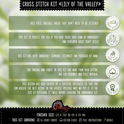 Povitrulya Counted Cross Stitch Kit for Adults 'Lily of The Valley' - Embroidery Set with May Lily Flower Bouquet - color: Lily of the Valley