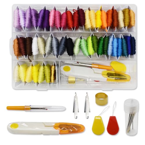 Embroidery Floss Thread Kit 100％ Cotton Floss Bobbins and Cross Stitch Kit Bracelets Floss Crafts Floss (50 Color) - color: 50 Color