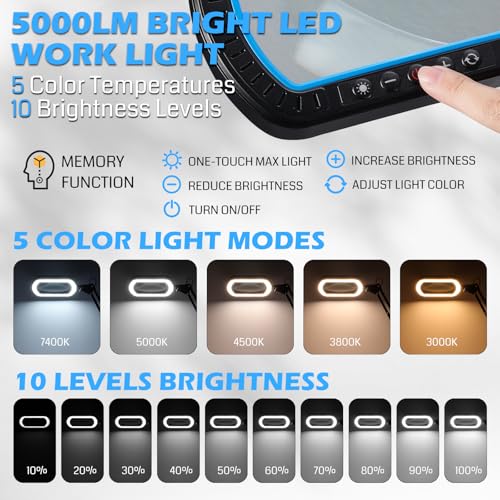 12X Magnifying Glass, 5000LM 5 Colors Temperatures & 10 Brightness