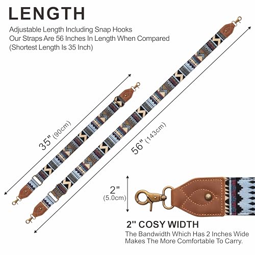 Nefelibata Banjo Strap,2"Wide Double Crazy Horse Leather Jacquard Embroidery Strap Adjustable Replacement,Multi-pattern Strap With Metal Clips - color: A#-Ethnic Green-01