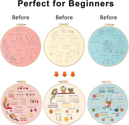 FEIYUENO 3 Pack Embroidery Sampler Kit for Beginners Adults (Plant) - color: Plant